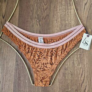 NWT!! Love Stories Ellie Lace Butterfly Thong, Mahogany